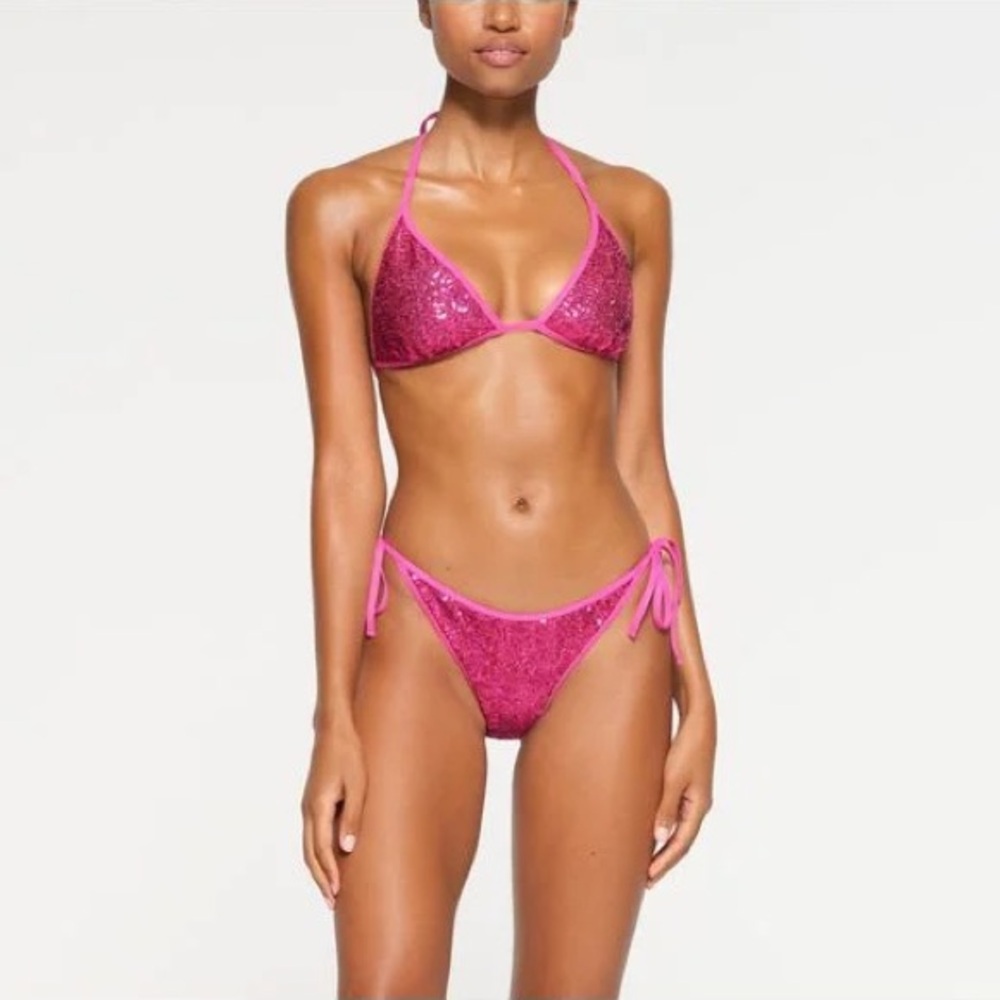 SKIMS Women's Pink Sequin Triangle Bikini